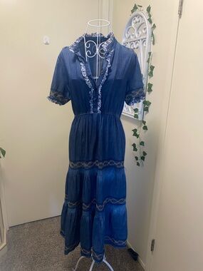 Navy Embroidered Tiered Maxi Dress - Women's